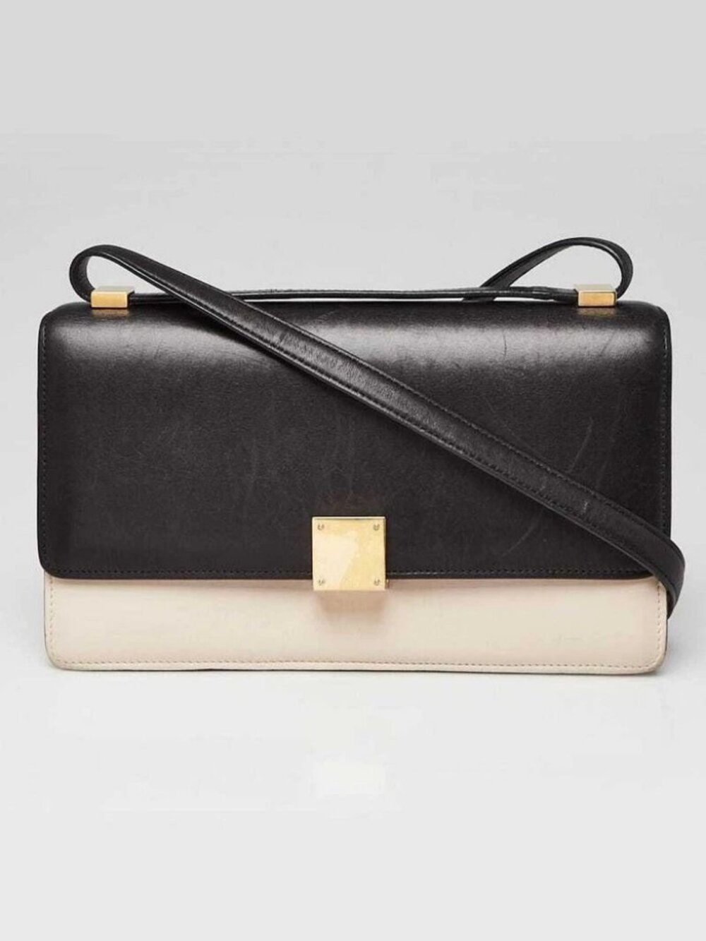 Celine Black/Beige Leather Flap Small Case Shoulder Bag